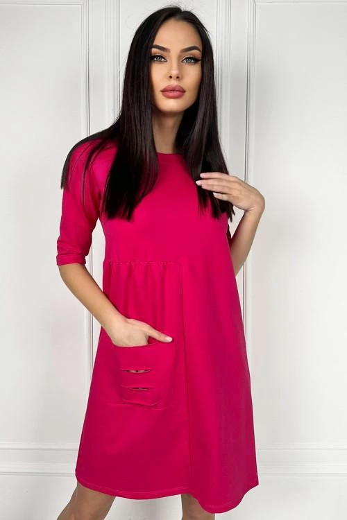 Ženska obleka s kratkimi rokavi in ​​žepom