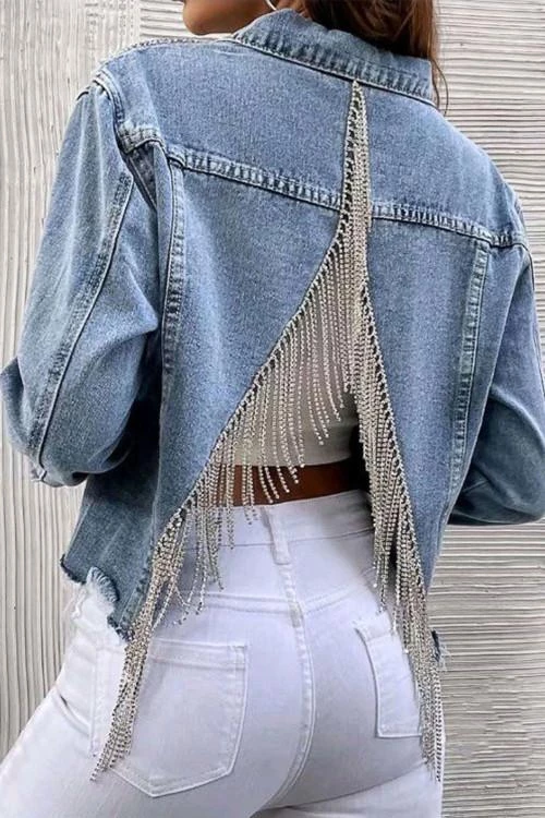 Dámská džínová bunda s ozdobnými kamínky
