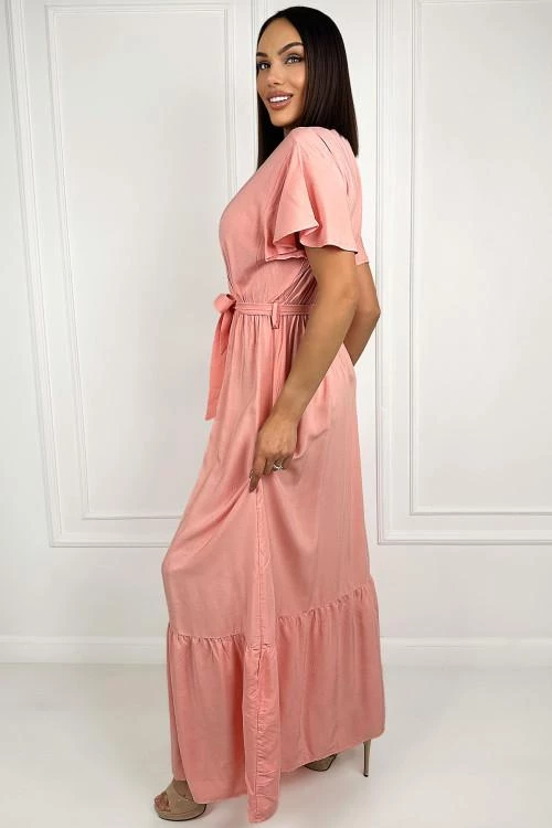 Γυναικείο μακρύ φόρεμα με κοντά μανίκια